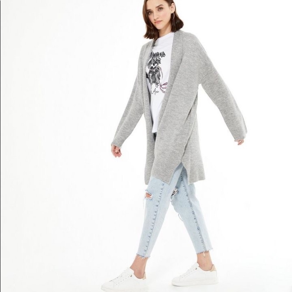 Long light grey wool midi cardigan